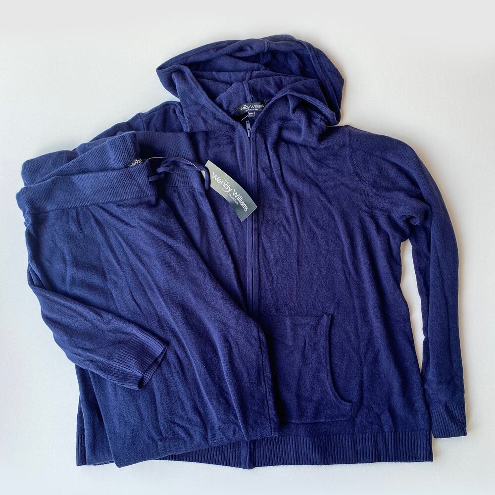 Wendy Williams : NEW Zip Hoodie & Jogger Two-Piece Luxe Lounge Set Navy Blue 1X